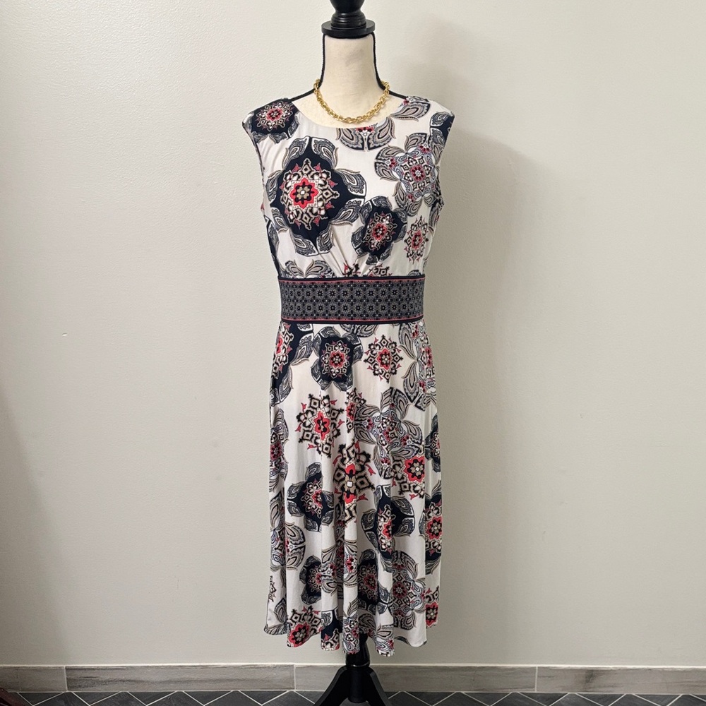 London Times Black and Red Floral Midi Dress